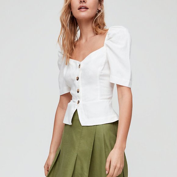 NWT Wilfred Aritzia Janine Peplum Linen Top - Moss Green - Picture 2 of 6
